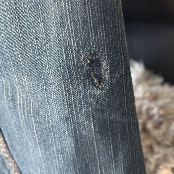 True Religion Bobby Super T Jeans 29 Made in USA Distressed Raw Hem Thick Stitch - Picture 7 of 14